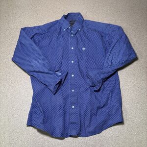 Ariat Western Men's Button-Down Terry Stretch Blue Long Sleeve Sz. M Cowboy C3
